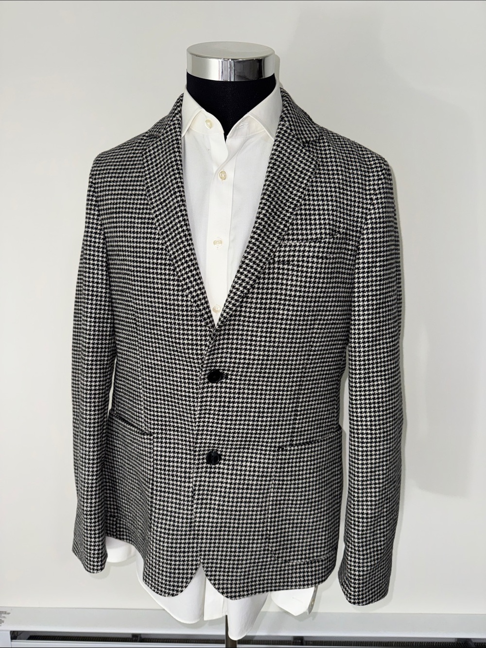 Officine Generale mens 40 cream black houndstooth merino wool 2-button blazer
